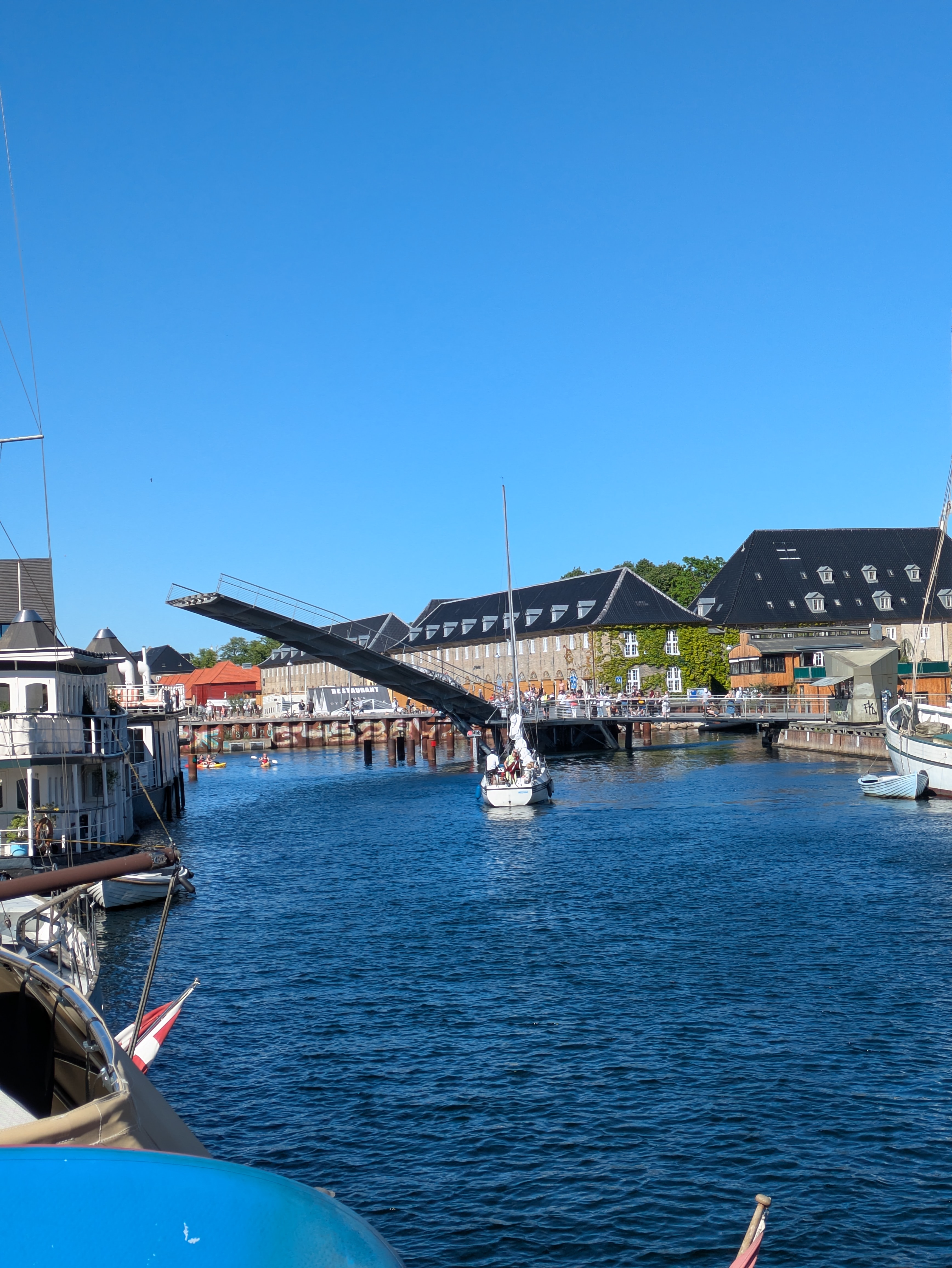 The drawbridge opening for a boat