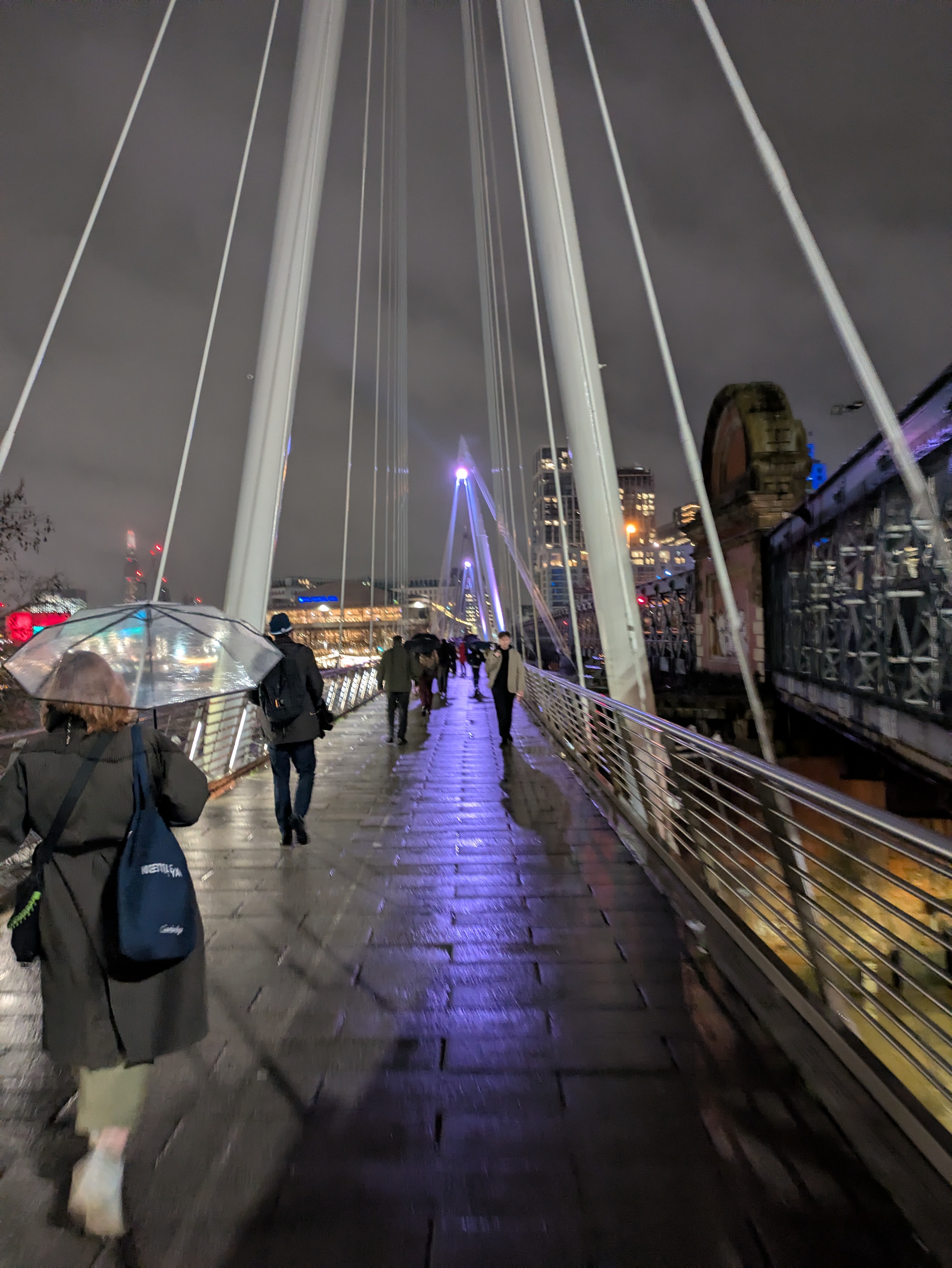 Walking across the Golden Jubilee Bridge - North